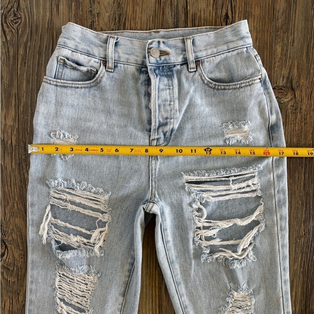 PacSun High Rise Straight Jeans Womens 25 Button Fly Distressed Lt Blue Denim - Picture 7 of 13